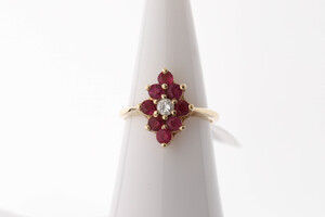 14kt Yellow Gold Ladies Diamond Ruby Ring - Size 5-3/4