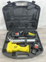 LLumax LX-1175 electric grease gun with case, charger, and two batteries
