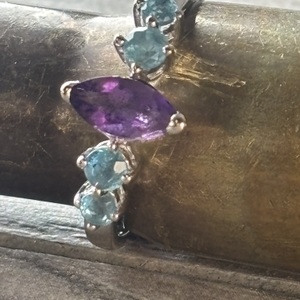  10 k white gold amethyst marquise/ round blue topaz