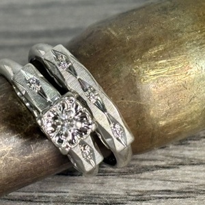  VINTAGE 14 KT WHITE GOLD WEDDING SET