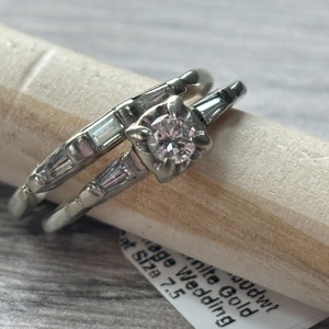  14k vintage white gold womens wedding set
